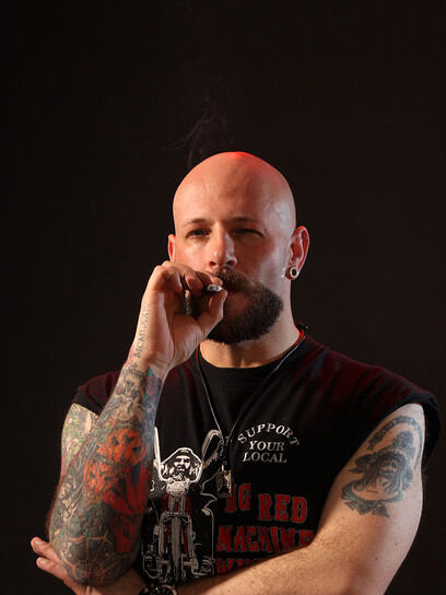 Tattooed Biker Smoking - Mike Chain