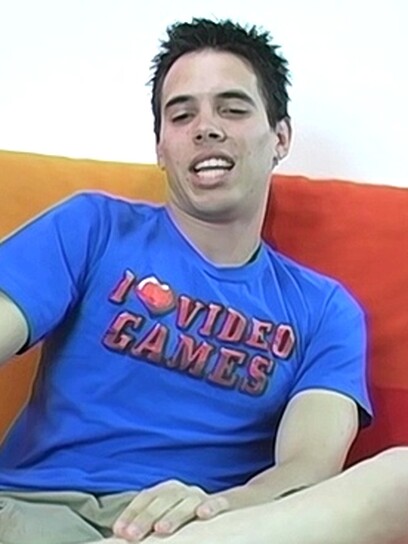 Brunette twink jerking off dick